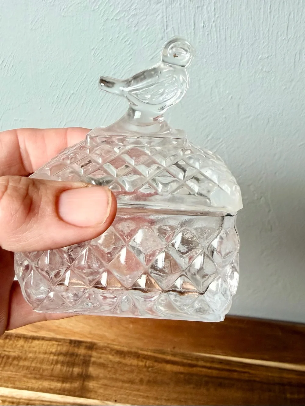 Vintage Clear Glass Bird-Top Decorative Trinket Dish - Home Dining